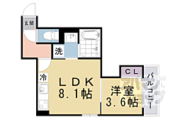 クレッシェンド椥辻 (旧F asecia Mouron) 1LDKの間取図画像