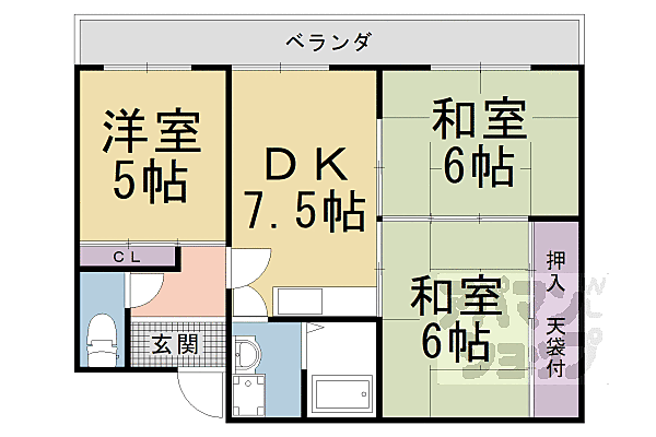 コーポ弘和 206｜京都府京都市山科区西野山百々町(賃貸マンション3DK・2階・60.57㎡)の写真 その2