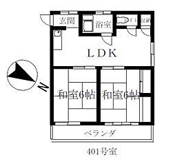 西武池袋線 中村橋駅 徒歩9分の賃貸マンション 4階2LDKの間取り