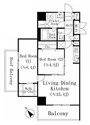 東武東上線 北池袋駅 徒歩12分の賃貸マンション 4階2LDKの間取り