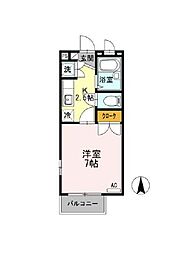 フラットコートＢ 2階1Kの間取り