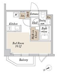 都営大江戸線 新江古田駅 徒歩6分の賃貸マンション 2階1Kの間取り