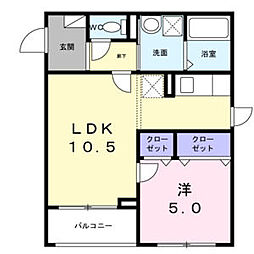 西武池袋線 石神井公園駅 徒歩32分の賃貸マンション 2階1LDKの間取り