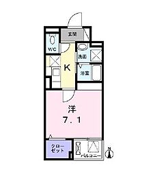 西武池袋線 中村橋駅 徒歩9分の賃貸マンション 2階1Kの間取り