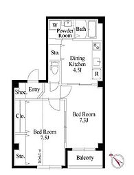 JR東北本線 尾久駅 徒歩15分の賃貸マンション 4階2DKの間取り