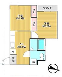 JR山手線 西日暮里駅 徒歩10分の賃貸マンション 2階2DKの間取り