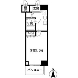 西武池袋線 桜台駅 徒歩5分の賃貸マンション 2階1Kの間取り