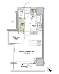 ザ・パークハビオ江古田 1LDKの間取図画像