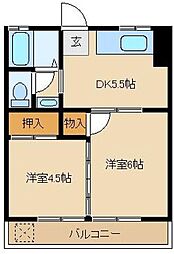 西武多摩湖線 武蔵大和駅 徒歩20分の賃貸マンション 4階2Kの間取り