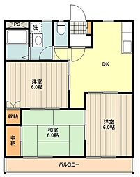 西武拝島線 玉川上水駅 バス17分 殿ヶ谷下車 徒歩3分の賃貸マンション 3階3DKの間取り