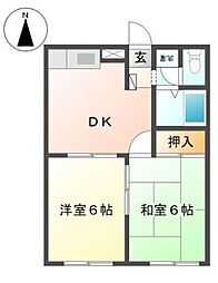 エステートピアKIII 1階2DKの間取り