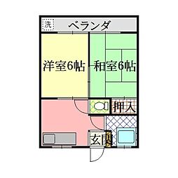 第3フラワーハイツ 2階2DKの間取り