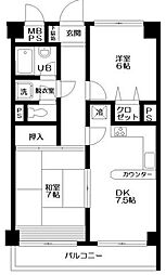 西武拝島線 拝島駅 徒歩5分の賃貸マンション 4階2DKの間取り