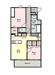 コートデルトゥール昭島 2階2LDKの間取り