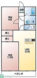 クレセント三ツ木 3階2LDKの間取り