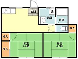 フローラルパレス 2階2DKの間取り
