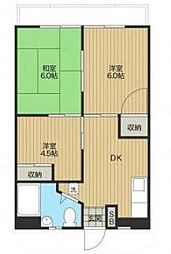 JR五日市線 東秋留駅 徒歩6分の賃貸マンション 3階3DKの間取り