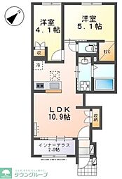 クレリア 1階2LDKの間取り
