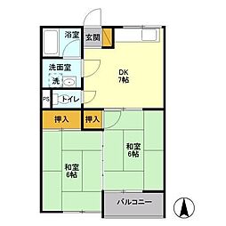 メゾン梨花 1階2DKの間取り