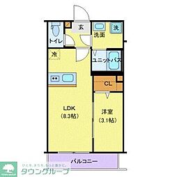 JR青梅線 羽村駅 徒歩8分の賃貸アパート 3階1LDKの間取り