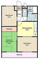 カステリヨ三光 2階3DKの間取り
