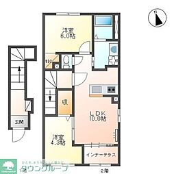 リッシュ 2階2LDKの間取り