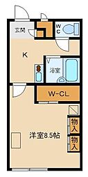 レオパレスフィエール 1階1Kの間取り