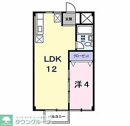 シティーハイツ奈良橋 2階1LDKの間取り