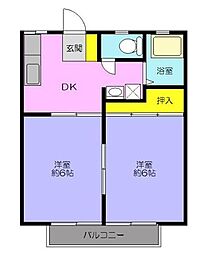霞サンハイツＡ 1階2DKの間取り
