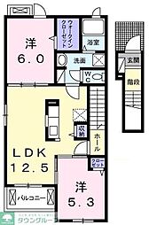 JR八高線 金子駅 徒歩17分の賃貸アパート 2階2LDKの間取り