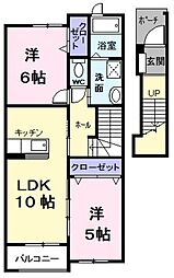 ツイン　アヴニールII 2階2LDKの間取り