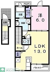 プラシードアルバV 2階1LDKの間取り