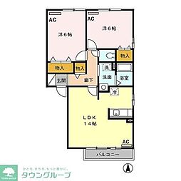 パルアモーレB 1階2LDKの間取り