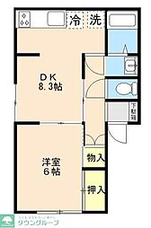 ハイムたきがわ 2階1DKの間取り