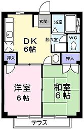 プラムヒルサワダ 1階2DKの間取り