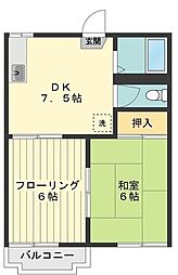 フォーブル桃の木 2階2DKの間取り