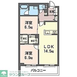カーネル 2階2LDKの間取り
