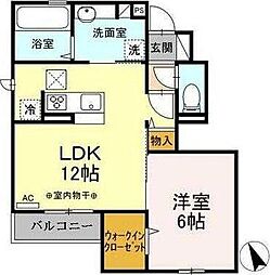 パレス・ポルテボヌール 1階1LDKの間取り