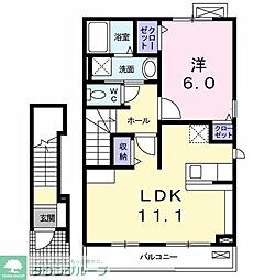 多摩都市モノレール 上北台駅 徒歩13分の賃貸アパート 2階1LDKの間取り