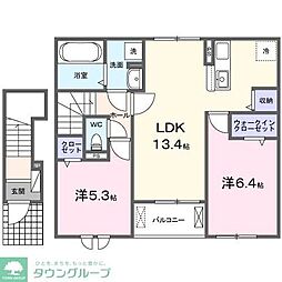 ラスヴェート 2階2LDKの間取り