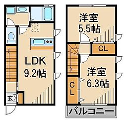 プレシューズＡ 1階2LDKの間取り