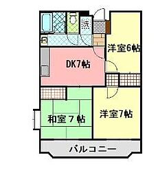 JR青梅線 福生駅 徒歩7分の賃貸マンション 3階3DKの間取り