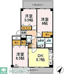 ベルエアーガーデン 2階3DKの間取り