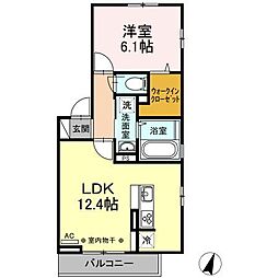 エンブレム 1階1LDKの間取り