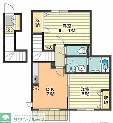 Ｊｕｖｅｎｉｌｅ　Ｓｏｌ（ジュベニール　ソール） 2階2DKの間取り