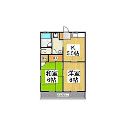 西武拝島線 東大和市駅 徒歩17分の賃貸アパート 1階2Kの間取り