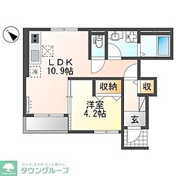 ニューリバーサイド 1階1LDKの間取り