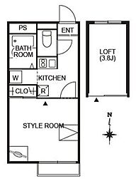 サンビレッジ壱番町 2階1Kの間取り