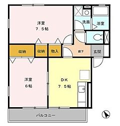 ディアコート 2階2DKの間取り