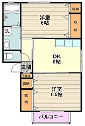 サンレイクビアンカＡ 2階2DKの間取り